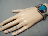 Swirling Waves Vintage Native American Navajo Turquoise Sterling Silver Bracelet Old-Nativo Arts
