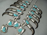 389 Gram Bear Vintage Native American Navajo Turquoise Sterling Silver Squash Blossom Necklace-Nativo Arts