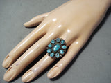 Maravelous Vintage Native American Navajo Turquoise Cluster Sterling Silver Ring Old-Nativo Arts