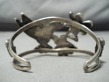 Rare Larger Vintage Native American Navajo Bird Turquoise Inlay Sterling Silver Bracelet Old-Nativo Arts