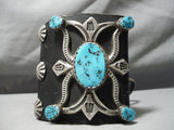Huge Vintage Native American Navajo Big Turquoise Sterling Silver Ketoh Bracelet Old-Nativo Arts