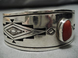 Vintage Native American Navajo Bracelet W/ Chunky Coral Sterling Silver Old-Nativo Arts