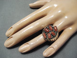 Fabulous Navajo Coral Sterling Silver Ring Native American-Nativo Arts