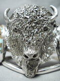 Heavy San Felipe 8 Turquoise Sterling Silver Buffalo Bracelet-Nativo Arts