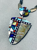 Important Santo Domingo Turquoise Inlay Sterling Silver Necklace-Nativo Arts