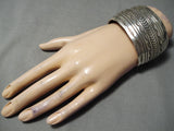 Huge So Detailed Vintage Native American Navajo Hand Tooled Sterling Silver Bracelet Cuff-Nativo Arts