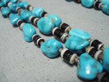 Unbelievable Vintage Native American Navajo Blue Gem Turquoise Heishi Necklace Old-Nativo Arts
