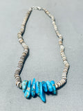 Native American Unique Vintage Santo Domingo Gilbert Turquoise Heishi Sterling Silver Necklace-Nativo Arts