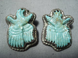 Hand Carved Eagles Vintage Native American Navajo Royston Turquoise Sterling Silver Earrings-Nativo Arts