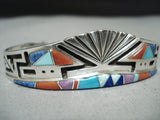 Native American Important Vintage Navajo Turquoise Inlay Sterling Silver Bracelet-Nativo Arts