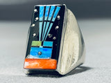 Native American Heavy Space Inlay Navajo Turquoise Sterling Silver Ring-Nativo Arts