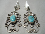 One Of Most Intricate Vintage Native American Navajo Spider Turquoise Sterling Silver Earrings-Nativo Arts