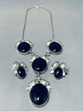 Impressive Vintage Native American Navajo Jet Sterling Silver Necklace And Earring Set-Nativo Arts