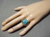 Tremendous Vintage Native American Navajo Blue Gem Turquoise Sterling Silver Ring Old-Nativo Arts