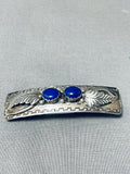 Marvelous Native American Navajo Lapis Sterling Silver Hair Barrettes-Nativo Arts