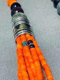 Native American Rare Orange Coral Authentic Singer Turquoise Sterling Silver Necklace-Nativo Arts