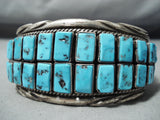 Important Vintage Native American Navajo Square Cut Turquoise Sterling Silver Bracelet Old-Nativo Arts