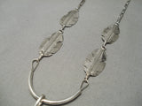 Incredibly Detailed Hand Carved Native American Navajo Feather Sterling Silver Necklace-Nativo Arts