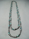 Wrap Around Twice Native American Navajo Turquoise Sterling Silver Bead Necklace-Nativo Arts