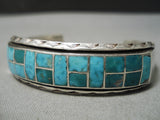 Museum Vintage Native American Navajo Carico Lake Turquoise Inlay Sterling Silver Bracelet Old-Nativo Arts