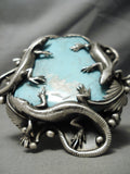 Biggest Craziest Native American Navajo Gecko Sterling Silver Turquoise Bracelet- 290 Grams-Nativo Arts