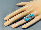 Very Rare Easter Blue Turquoise Vintage Native American Navajo Sterling Silver Ring-Nativo Arts