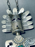 Most Detailed Kachina Eagle Turquoise Vintage Native American Navajo Sterling Silver Necklace-Nativo Arts