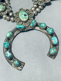 Authentic Vintage Native American Navajo Green Turquoise Sterling Silver Squash Blossom Necklace-Nativo Arts