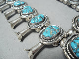 Signed Vintage Native American Navajo Turquoise Sterling Silver Squash Blossom Necklace-Nativo Arts