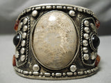 Native American Huge Tribal Vintage Sterling Silver Amber Tan Stone Bracelet-Nativo Arts