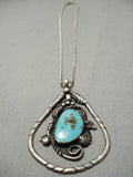Marvelous Vintage Native American Navajo Turquoise Teardrop Sterling Silver Necklace Old-Nativo Arts