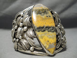 Native American Exquisite Huge Bumble Bee Jasper Sterling Silver Leaves Bracelet Cuff-Nativo Arts