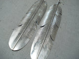 Ginormous Navajo Sterling Silver Dangle Feather Earrings Native American-Nativo Arts