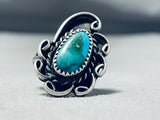 Beautiful Vintage Native American Navajo Pilot Mountain Turquoise Sterling Silver Ring-Nativo Arts