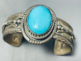 Important Unique Vintage Native American Navajo Feather Turquoise Sterling Silver Bracelet-Nativo Arts