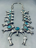 Bisbee Turquoise Vintage Native American Navajo Sterling Silver Squash Blossom Necklace-Nativo Arts