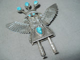 Signed Native American Navajo Old Kingman Turquoise Sterling Silver Kachina Pin-Nativo Arts