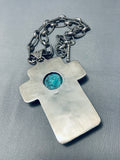 The Chunkiest Vintage Southwestern Turquoise Cross Sterling Silver Necklace-Nativo Arts