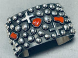 Chunks Of Coral Crosses Sterling Silver Native American Navajo Handmade Bead Bracelet-Nativo Arts