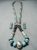 One Of Best Longest Native American Navajo Turquoise Sterling Silver Tubule Necklace-Nativo Arts