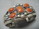 Important Native American Navajo Jeanette Dale Squared Coral Sterling Silver Bracelet-Nativo Arts