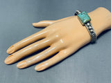 Superb Vintage Native American Navajo Green Spiderweb Turquoise Sterling Silver Bracelet-Nativo Arts