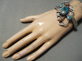 Museum Vintage Native American Navajo Swirling Persin Turquoise Sterling Silver Bracelet Old-Nativo Arts