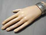 Heavy Wide Vintage Native American Navajo Rug Water Sterling Silver Bracelet Old-Nativo Arts