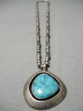 Stunning Vintage Native American Navajo Carico Lake Turquoise Sterling Silver Necklace Old-Nativo Arts
