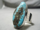 One Of The Biggest Huge Native American Navajo Persin Turquoise Sterling Silver Ring-Nativo Arts