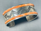 Native American One Of The Best Vintage Navajo Orange Shell Zig Zag Sterling Silver Bracelet-Nativo Arts