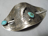 Native American One Of The Best Vintage Navajo Turquoise Sterling Silver Hair Barrette Clip Old-Nativo Arts