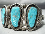 Thick Heavy Vintage Native American Navajo Old Morenci Turquoise Sterling Silver Bracelet-Nativo Arts