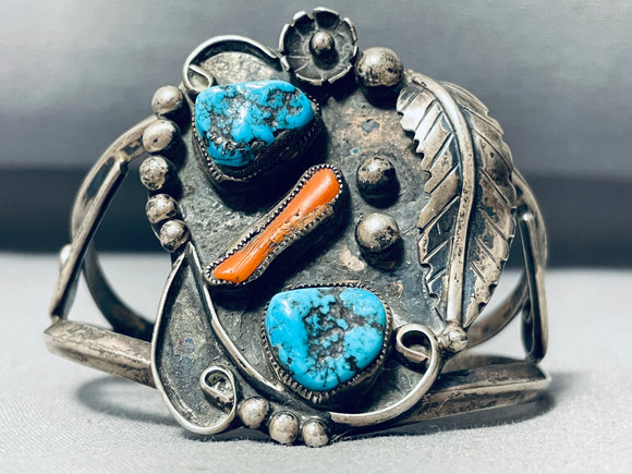 Signed Towerring Vintage Native American Navajo Turquoise Sterling Silver Cuff Bracelet-Nativo Arts